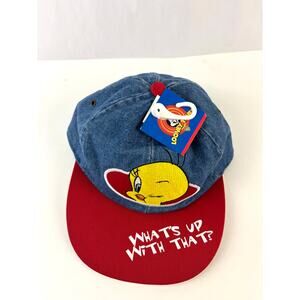 Vintage Tweety Bird Denim Hat Looney Tunes 90s Cap NWT What's Up With That